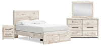 Derekson 6pc Bedroom Set with Storage Bed, Dresser, Mirror & Nightstand, Rustic White - Full Size 