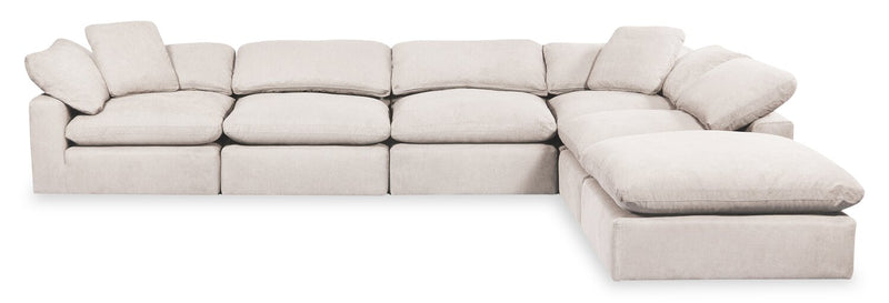 Eclipse Modular 6-Piece Linen-Look Fabric Pit Sofa Sectional with Reversible Feather Down Cushions - Linen White