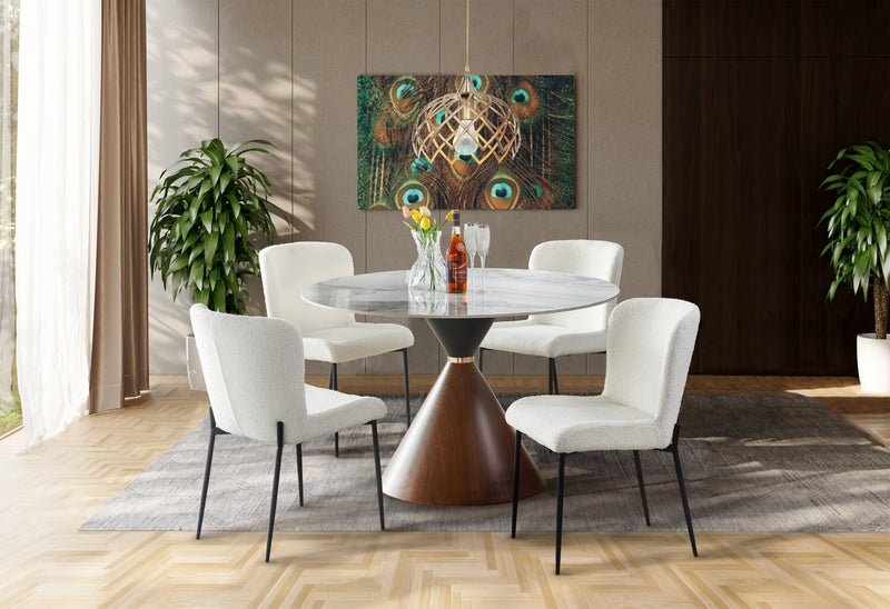 Alwin 5pc Dining Set with Table & 4 Chairs, Sintered Stone Top, Metal, 47.25\"W Round - Brown/White