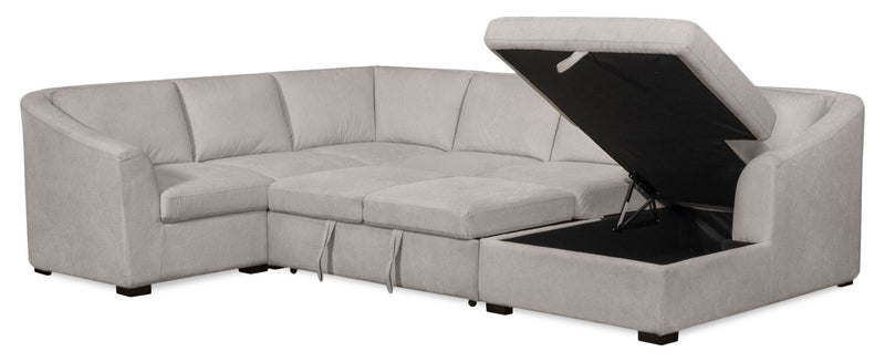 Envy 5-Piece Right-Facing Chenille Fabric Sleeper Sectional with Storage Chaise - Fog Grey