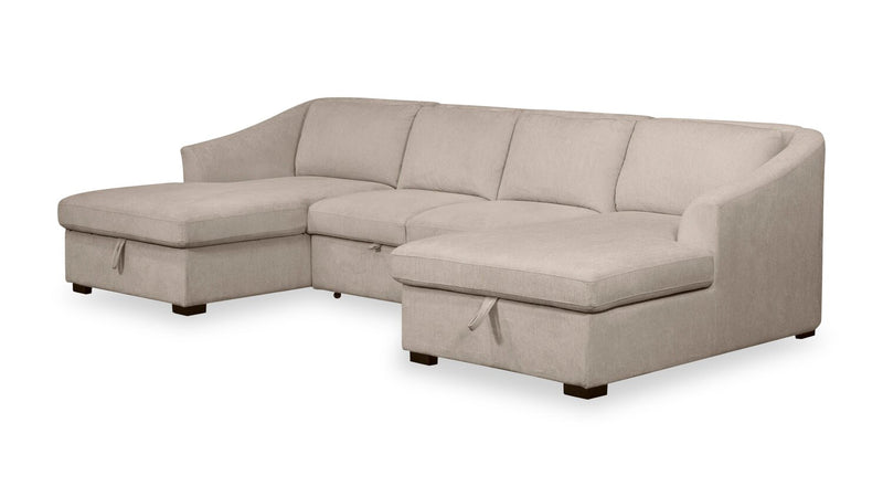 Envy 3-Piece Chenille Fabric Sleeper Sectional with Two Storage Chaises - Almond Beige