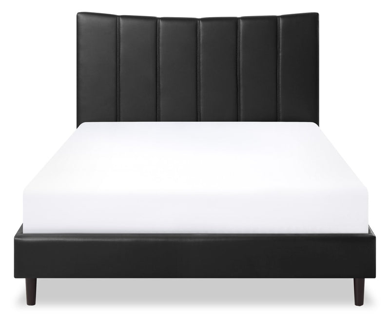 Paseo Platform Bed in Black Vegan-Leather Fabric - Queen Size