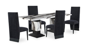 Vega 5pc Dining Set with Table & 4 Chairs, Marble Look, Pedestal Base, 82