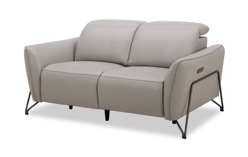 Riviera Top-Grain Genuine Leather Power Reclining Loveseat - Light Grey