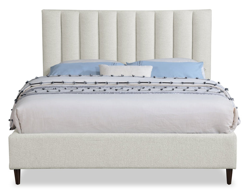 Kort & Co. Rain Upholstered Platform Bed in Light Grey Fabric, Tufted - King Size