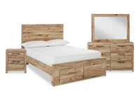 Derekson 6pc Bedroom Set with Storage Bed, Dresser, Mirror & Nightstand, Natural - Full Size 
