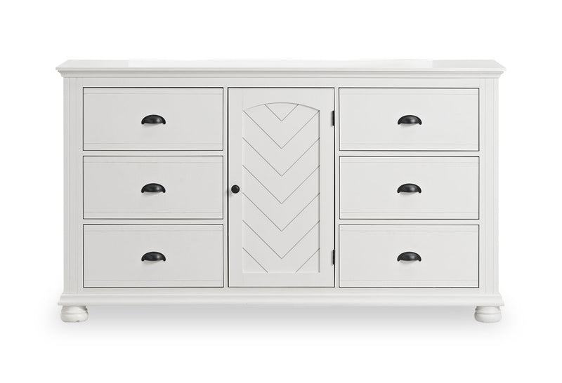 Ella 5pc Bedroom Set with Panel Bed, Dresser & Mirror, White  - Twin Size