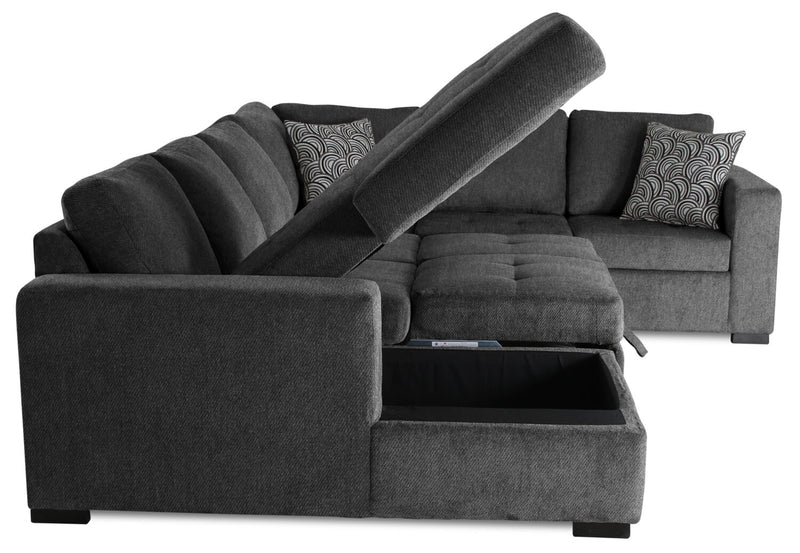 Made in Canada Legend 4-Piece Left-Facing Chenille Fabric Sleeper Sectional with Storage Chaise - Pepper Grey