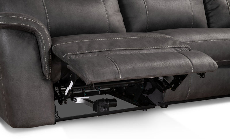 Floy 5-Piece Faux Suede Power Reclining Sectional with Power Headrests, Storage Console and USB Port - Grey