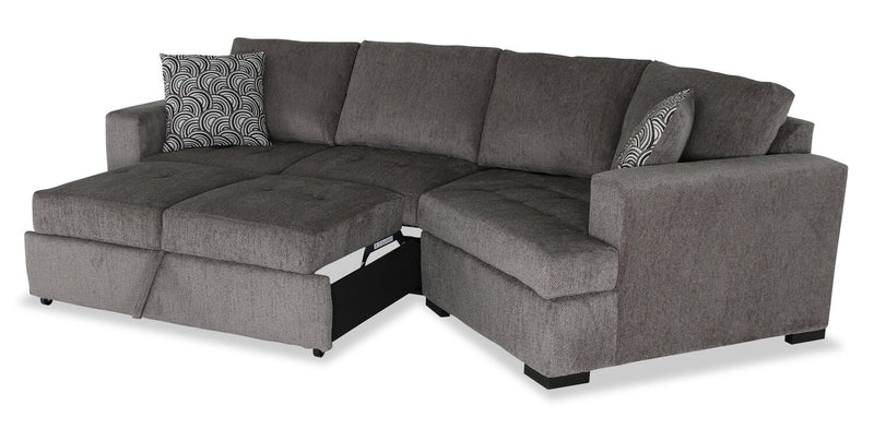 Made in Canada Legend 2-Piece Right-Facing Chenille Fabric Cuddler Sleeper Sectional - Pewter Brown