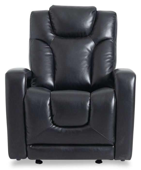 Kenzo 35\" Leather-Look Fabric Power Gliding Reclining Chair with Power Headrest, Footrest and USB Port - Black