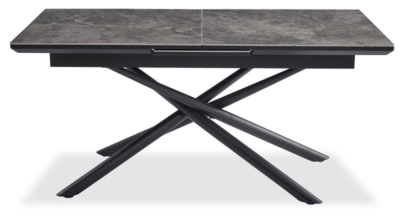 Tavo Dining Table with 63-79\"W Extension, Metal, Pedestal Base - Grey & Black