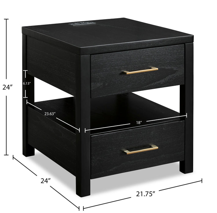 Julian 22” Contemporary End Table with Storage and USB Ports - Black
