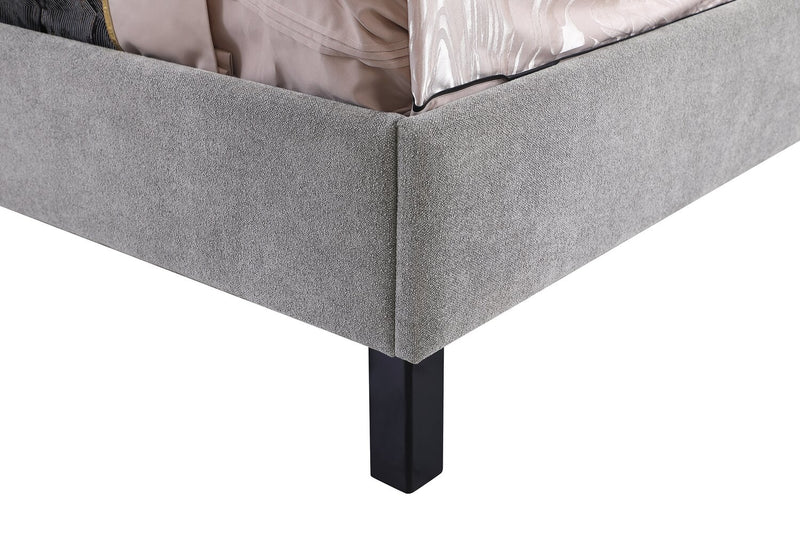 Amos Upholstered Platform Bed in Grey Fabric with Channelled Headboard - Queen Size