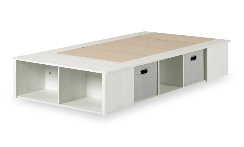 Everley Platform Bed with Built-in Storage & Baskets, White - Twin Size