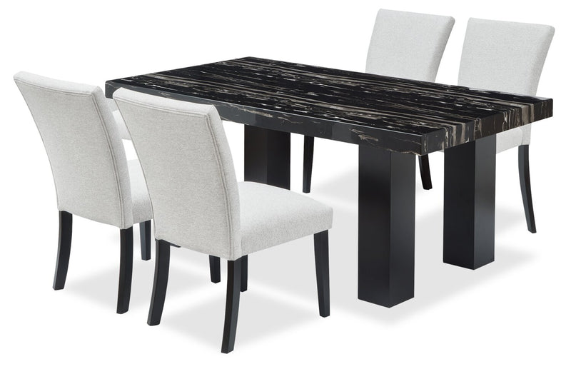 Burk 5pc Dining Set with Table & 4 Chairs, Resin Marble-Look Top, 72\"W - Black/White