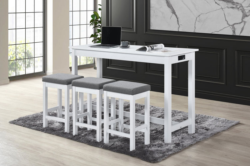 Noah 60” Modern Dinette with 3 Counter-Height Stools and USB Ports - White