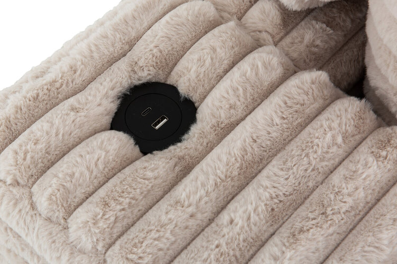 Alto 2-Piece Ultra Plush Faux Fur Fabric Sectional with Dual Cupholders and USB Ports - Mink Taupe