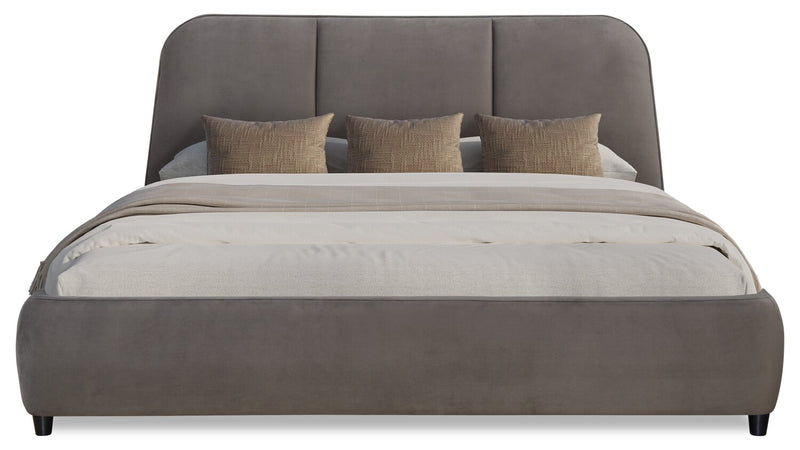 Mave Upholstered Platform Bed in Grey Velvet Fabric - King Size