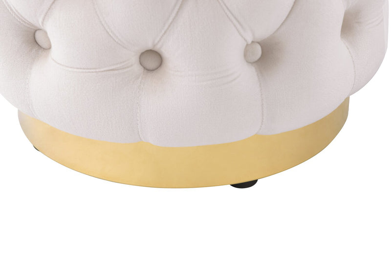 Adell 17\" Round Fabric Ottoman with Gold Base - White