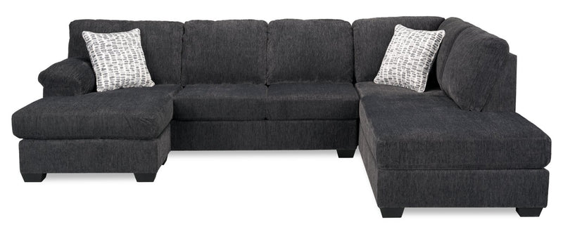 Made in Canada Morgan 2-Piece Right-Facing Chenille Fabric Wrap Sectional with Accent Pillows - Grey
