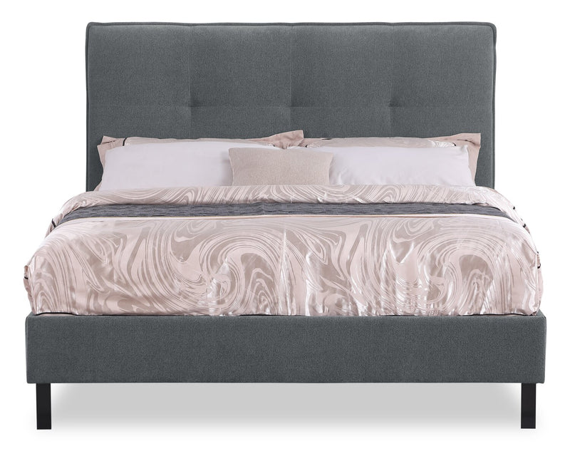 Amos Upholstered Platform Bed Base in Charcoal Fabric - Queen Size