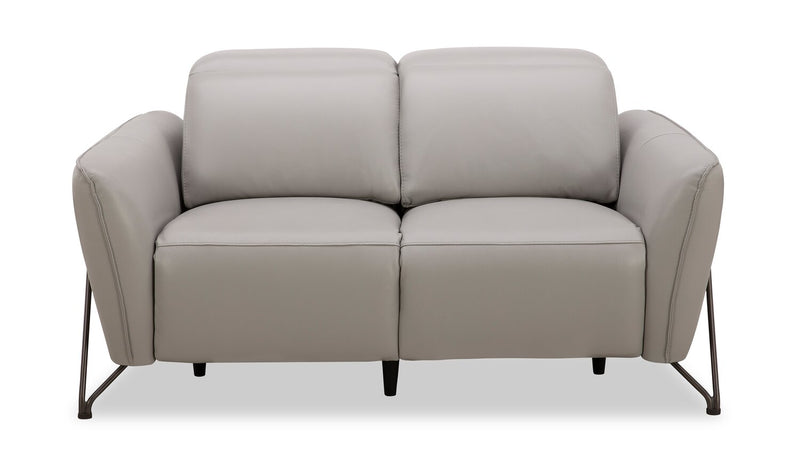 Riviera Top-Grain Genuine Leather Power Reclining Loveseat - Light Grey