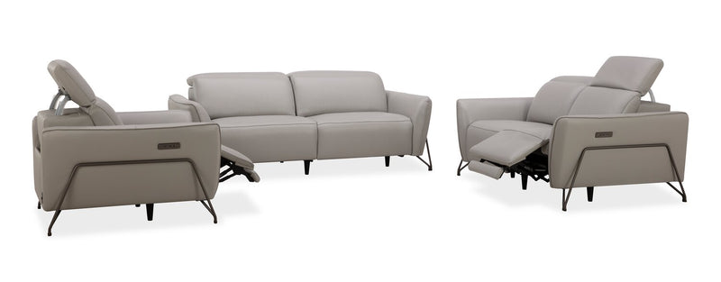 Riviera Top-Grain Genuine Leather Power Reclining Loveseat - Light Grey