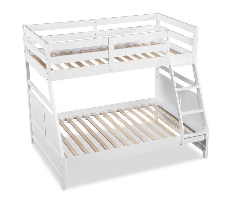 Quinn Bunk Bed with Ladder & Guard Rail for Kids, White - Twin/Full