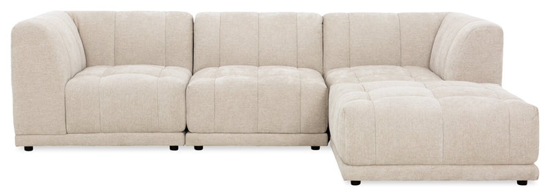 Kort & Co. Oaklyn Modular 4-Piece Fabric Sectional with Ottoman and Tufted Seat Cushions - Beige