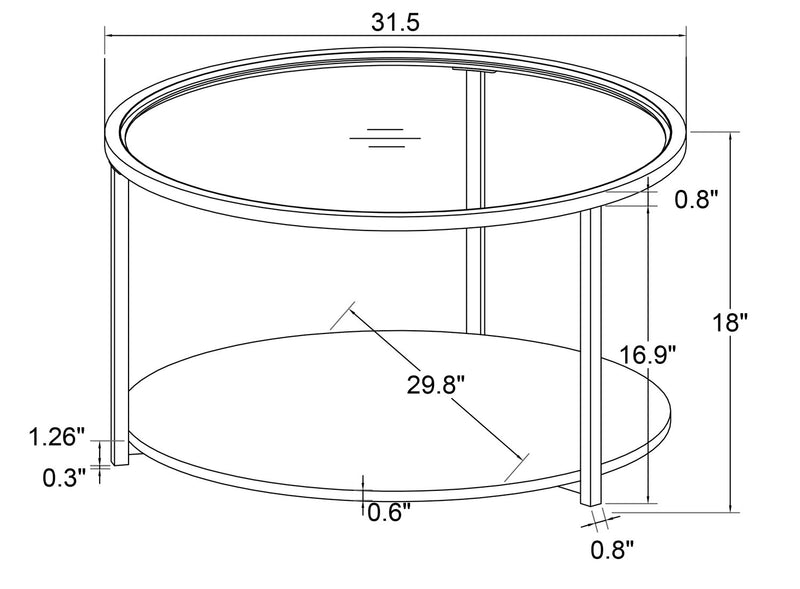 Kendal 31.5\" Modern Round Glass Top Coffee Table with Casters - Black