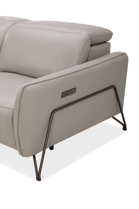 Riviera Top-Grain Genuine Leather Power Reclining Loveseat - Light Grey