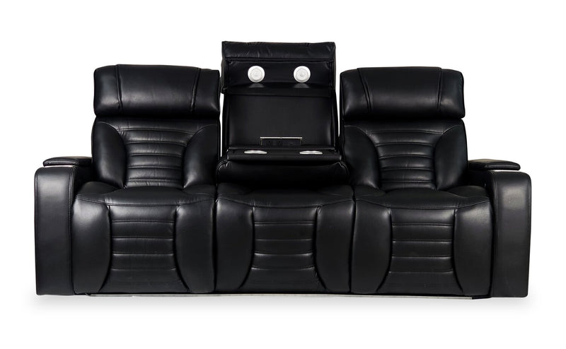 Zen 86\" Leather-Look Fabric Power Reclining Massage Sofa with Power Headrests and Drop-Down Console - Black
