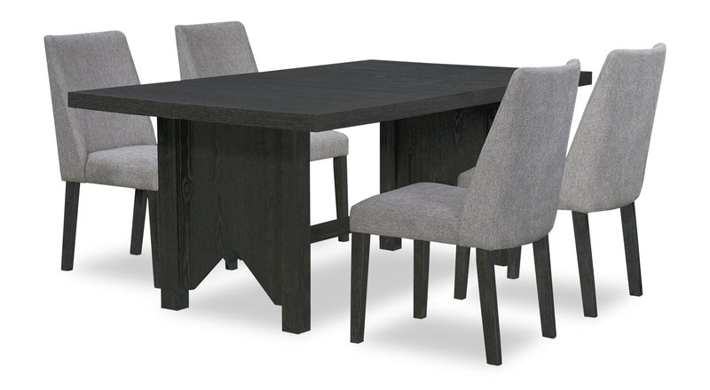 Emery 5pc Dining Set with Table & 4 Chairs, Wood, 72-96\"W Extension - Black & Charcoal
