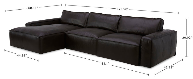 Sedona 3-Piece Genuine Leather Left-Facing Modular Sectional - Chocolate