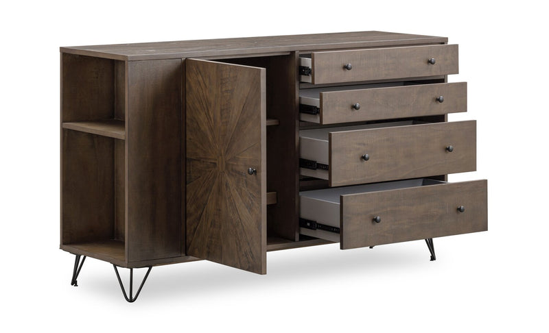 Kort & Co. Sol Dining Server with Built-In Shelves, Storage & 4 Drawers, 60\"W - Brown