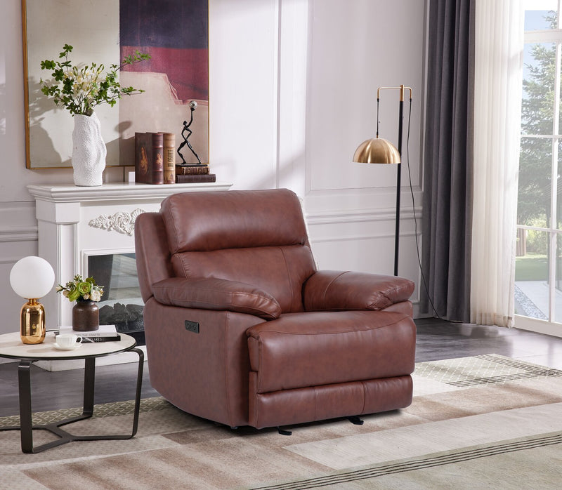 Sorrento 42\" Genuine Leather Power Reclining Chair with USB Port - Madrid Brick Brown