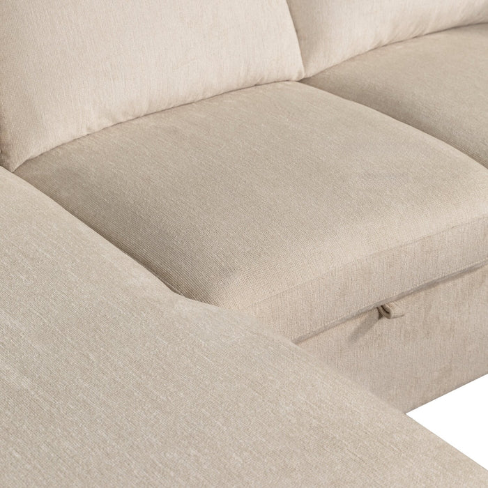 Envy 3-Piece Left-Facing Chenille Fabric Sleeper Sectional with Storage Chaise - Almond Beige