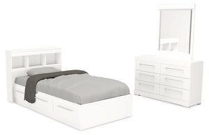 Riley Mates Bed 5pc Set with Bookcase Headboard, Dresser & Mirror, White - Twin Size