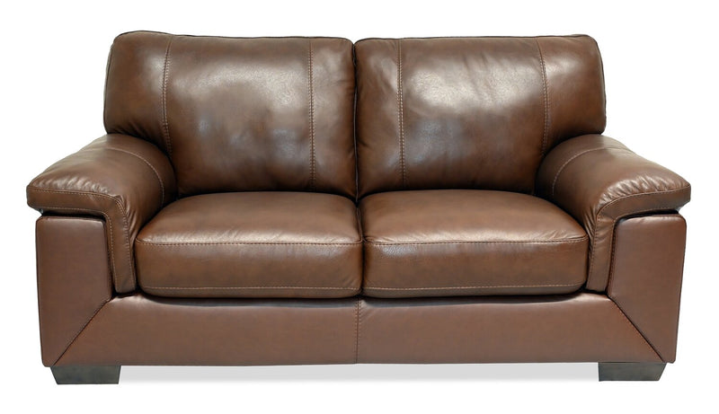 Classico 71\" Genuine Leather Loveseat with Wood Legs – Tobacco