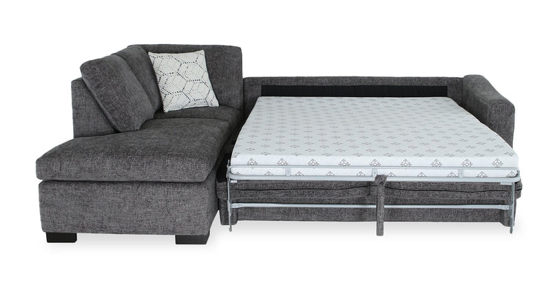 Aubrey 114\" Left-Facing Chenille Fabric Eurostyle Queen Sofa Bed Sectional with Wooden Legs – Grey