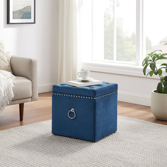Yukon 17\" Square Velvet Storage Ottoman - Navy