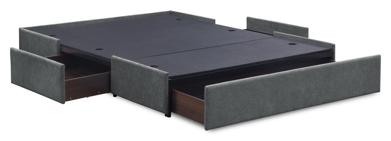 Amos Upholstered Storage Bed in Charcoal Fabric with Tufted Headboard & 3 Built-in Drawers - Queen Size