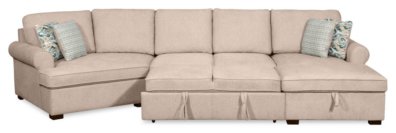 Scott Living Haven 3-Piece Left-Facing Chenille Fabric Cuddler Sleeper Sectional with Storage - Taupe