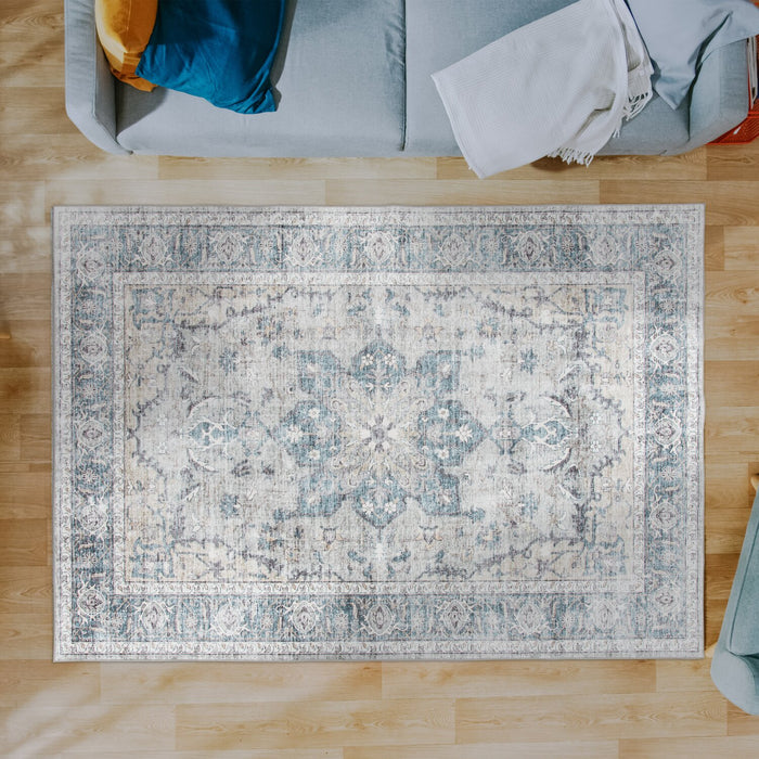 Melis Grey Washable Area Rug - 5’ x 7’