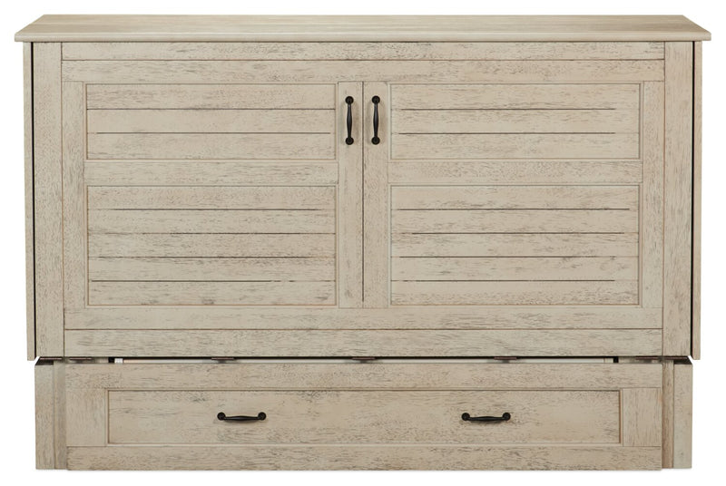 Parker Cabinet Bed with Memory Foam Mattress, Brushed Driftwood - Queen Size   