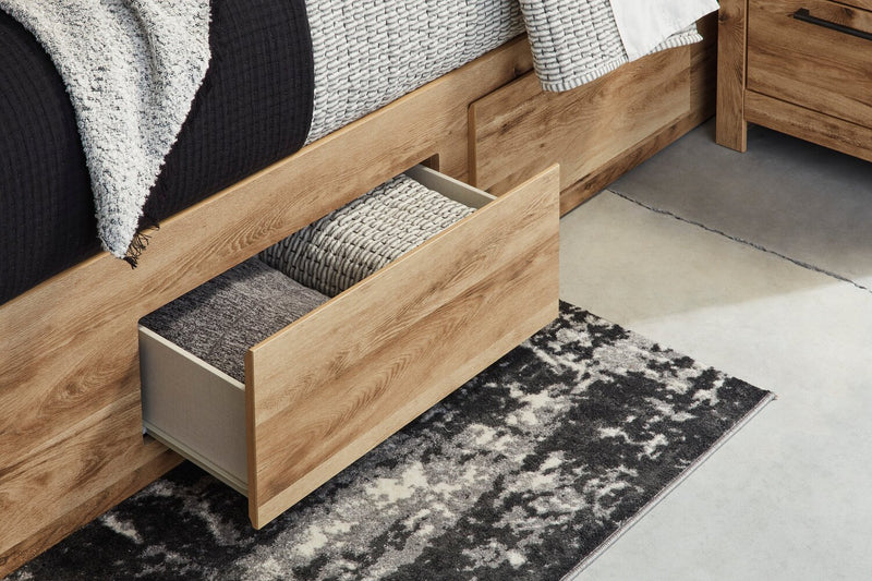 Derekson Storage Bed with 2 Built-In Side Drawers, Natural - King Size