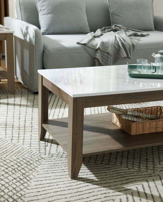 Carlton 47.5” Modern 2-Pack Coffee + End Table with Shelf - Taupe