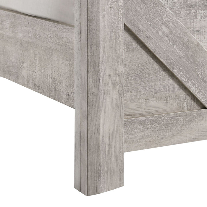 Lark Panel Bed with Headboard & Frame, Chevron Pattern, Rustic White - Full Size