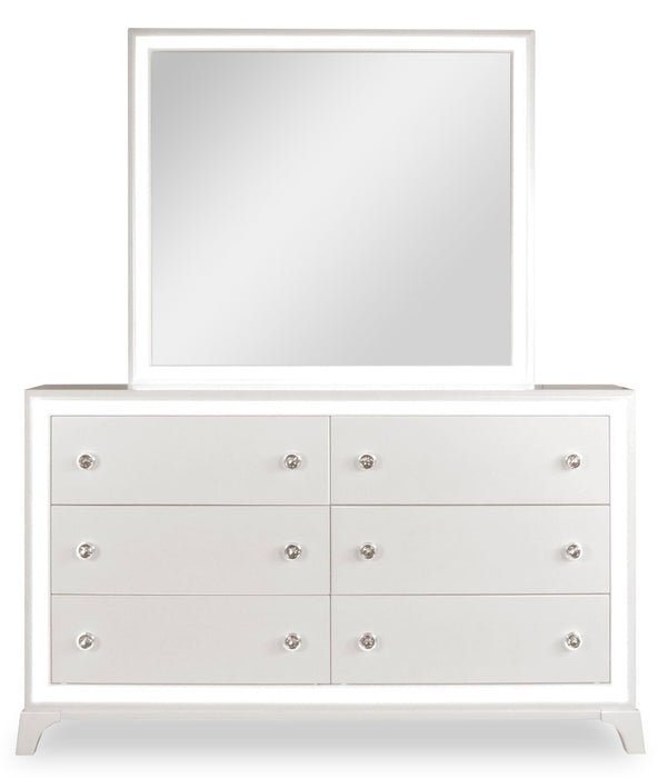 Halo 5pc Bedroom Set with Bed, Dresser & Mirror, LED, Glam, White - King Size
